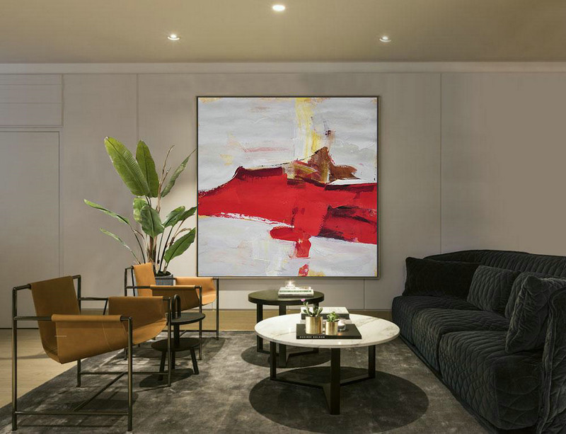 Abstract Painting Extra Large Canvas Art,Oversized Palette Knife Painting Contemporary Art On Canvas,Colorful Wall Art,Grey,Red,Yellow,Brown.etc
